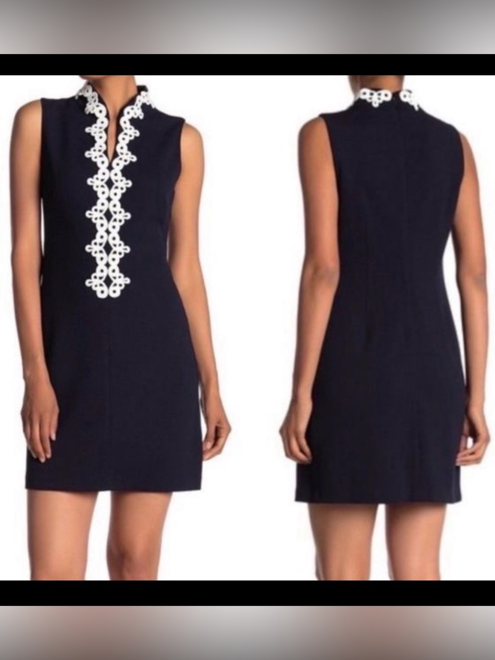 Vince Camuto Navy Shift Dress with White Lace Placket